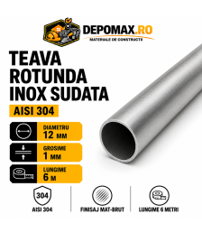 Teava rotunda inox sudata AISI 304, 12 x 1 mm, 6 metri
